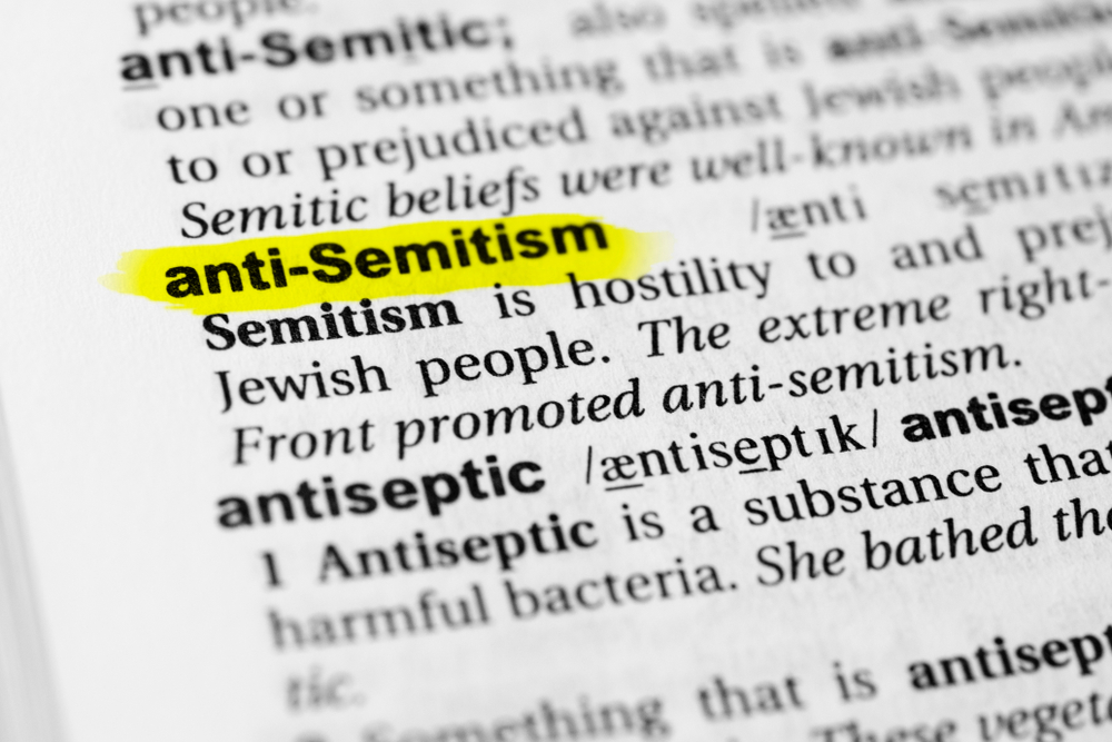 Highlighted English word "anti semitism" and its definition in the dictionary