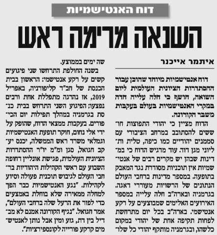 דוח האנטישמיות - השנאה מרימה ראש